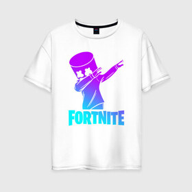 Женская футболка хлопок Oversize с принтом FORTNITE X MARSHMELLO в Екатеринбурге, 100% хлопок | свободный крой, круглый ворот, спущенный рукав, длина до линии бедер
 | fortnite | fortnite 2 | fortnite x | marshmello | ninja | ninja hyper streamer | ninja streamer | streamer | tyler blevins | маршмелло | ниндзя | фортнайт | фортнайт 2 | фортнайт глава 2