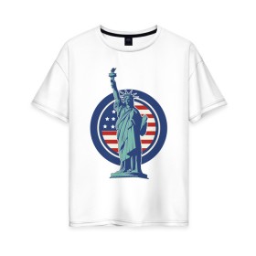 Женская футболка хлопок Oversize с принтом Usa Liberty Statue в Екатеринбурге, 100% хлопок | свободный крой, круглый ворот, спущенный рукав, длина до линии бедер
 | friends | liberty | liberty statue | logo | new york | statue | usa | друзья | нью йорк | статуя | статуя свободы | сша