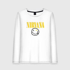 Женский лонгслив хлопок с принтом NIRVANA в Екатеринбурге, 100% хлопок |  | cobain | kurt donald cobain | nirvana | smile | альтернативный рок | гранж | дэйв грол | крист новоселич | курт кобейн | нирвана | смайл