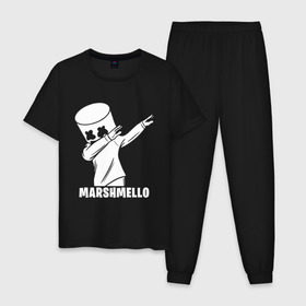 Мужская пижама хлопок с принтом MARSHMELLO в Екатеринбурге, 100% хлопок | брюки и футболка прямого кроя, без карманов, на брюках мягкая резинка на поясе и по низу штанин
 | america | dj | marshmello | smile | usa | америка | маршмелло | смайл | сша