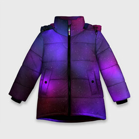 Зимняя куртка для девочек 3D с принтом Космическое Сияние в Екатеринбурге, ткань верха — 100% полиэстер; подклад — 100% полиэстер, утеплитель — 100% полиэстер. | длина ниже бедра, удлиненная спинка, воротник стойка и отстегивающийся капюшон. Есть боковые карманы с листочкой на кнопках, утяжки по низу изделия и внутренний карман на молнии. 

Предусмотрены светоотражающий принт на спинке, радужный светоотражающий элемент на пуллере молнии и на резинке для утяжки. | Тематика изображения на принте: space | star | абстракция | бесконечность | вселенная | галактика | звезды | инопланетяне | космос | неон | неоновый | планеты | пришельцы | радуга | свет | синий | сиреневый | сияние | текстура