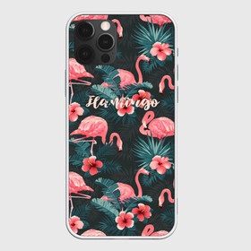 Чехол для iPhone 12 Pro с принтом Flamingo в Екатеринбурге, силикон | область печати: задняя сторона чехла, без боковых панелей | girl | woman | девушкам | девушки | листья | подарок | тропические цветы | фламинго | цветы