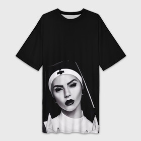 Платье-футболка 3D с принтом МОНАХИНЯ в Екатеринбурге,  |  | nun | анархия | дьявол | женщина | зло | проклятье | сатана | темный