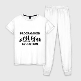 Женская пижама хлопок с принтом Эволюция программиста в Екатеринбурге, 100% хлопок | брюки и футболка прямого кроя, без карманов, на брюках мягкая резинка на поясе и по низу штанин | c++ | code | computer | java | джава | кодеру | компьютерщику | программа | программисту | хакеру