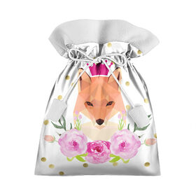 Подарочный 3D мешок с принтом Лиса в Екатеринбурге, 100% полиэстер | Размер: 29*39 см | горошек | корона | лиса | роза | розовый.цветок