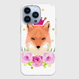 Чехол для iPhone 13 Pro с принтом Лиса в Екатеринбурге,  |  | Тематика изображения на принте: горошек | корона | лиса | роза | розовый.цветок