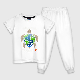 Детская пижама хлопок с принтом Theres no planet B в Екатеринбурге, 100% хлопок |  брюки и футболка прямого кроя, без карманов, на брюках мягкая резинка на поясе и по низу штанин
 | save the planet | земля | планета | черепаха | экология