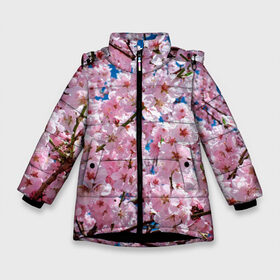 Зимняя куртка для девочек 3D с принтом Цветущая Сакура в Екатеринбурге, ткань верха — 100% полиэстер; подклад — 100% полиэстер, утеплитель — 100% полиэстер. | длина ниже бедра, удлиненная спинка, воротник стойка и отстегивающийся капюшон. Есть боковые карманы с листочкой на кнопках, утяжки по низу изделия и внутренний карман на молнии. 

Предусмотрены светоотражающий принт на спинке, радужный светоотражающий элемент на пуллере молнии и на резинке для утяжки. | 8 марта | весна | вишня | женский день | лепестки | март | поздравления | праздник 8 марта | ромашки | сакура | цветок | цветочки | цветы | япония