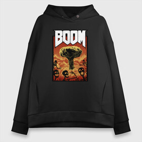 Женское худи Oversize хлопок с принтом DOOM BOOM в Екатеринбурге, френч-терри — 70% хлопок, 30% полиэстер. Мягкий теплый начес внутри —100% хлопок | боковые карманы, эластичные манжеты и нижняя кромка, капюшон на магнитной кнопке | 