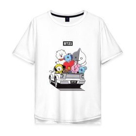 Мужская футболка хлопок Oversize с принтом BT21 в Екатеринбурге, 100% хлопок | свободный крой, круглый ворот, “спинка” длиннее передней части | bt21 | bts | k pop | бт21 | бтс | бтс 2020 | группа бтс | к поп | кей поп | кейпоп