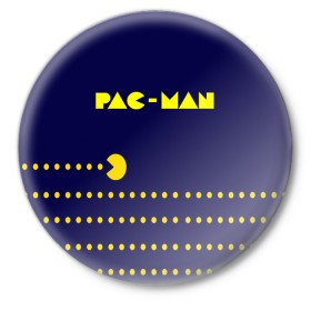 Значок с принтом PAC-MAN в Екатеринбурге,  металл | круглая форма, металлическая застежка в виде булавки | 1980 | game | ghostbusters | pac man | игра | монстры | охотники за привидениями | пэкмен | уровень | ход