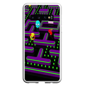 Чехол для Samsung Galaxy S10 с принтом PAC-MAN 3D в Екатеринбурге, Силикон | Область печати: задняя сторона чехла, без боковых панелей | Тематика изображения на принте: 1980 | game | ghostbusters | pac man | игра | монстры | охотники за привидениями | пэкмен | уровень | ход