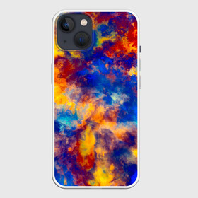 Чехол для iPhone 13 с принтом Огненно синий полутон в Екатеринбурге,  |  | textures | абстракция | дым | желтый | краски | красный | небо | облака | огонь | пламя | разводы | разноцветный | синий | текстура | текстуры | туман | узор | фон