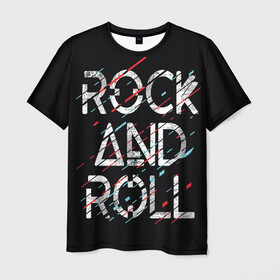 Мужская футболка 3D с принтом Rock And Roll в Екатеринбурге, 100% полиэфир | прямой крой, круглый вырез горловины, длина до линии бедер | модный | музыка | надписи | надпись | песня | рок н ролл | символы | сообщение | танец | текст | фраза | цитаты | черный