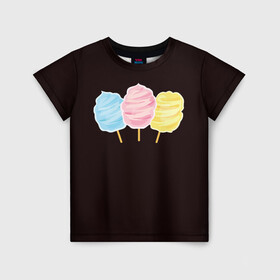 Детская футболка 3D с принтом Сладкая вата в Екатеринбурге, 100% гипоаллергенный полиэфир | прямой крой, круглый вырез горловины, длина до линии бедер, чуть спущенное плечо, ткань немного тянется | Тематика изображения на принте: вата | воздушная | воздушная вата | летнее настроение | сладкоежка