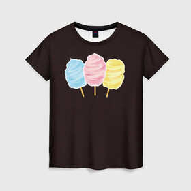 Женская футболка 3D с принтом Сладкая вата в Екатеринбурге, 100% полиэфир ( синтетическое хлопкоподобное полотно) | прямой крой, круглый вырез горловины, длина до линии бедер | вата | воздушная | воздушная вата | летнее настроение | сладкоежка
