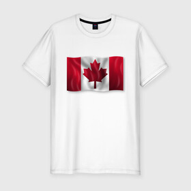 Мужская футболка хлопок Slim с принтом Канада в Екатеринбурге, 92% хлопок, 8% лайкра | приталенный силуэт, круглый вырез ворота, длина до линии бедра, короткий рукав | 3d | 3д | canada | государственный | государство | канада | канадец | канадский | канадцы | клён | лист | листья | объёмный | страна | страны | туристические | туристический | флаг | флаги | флажки | флажок