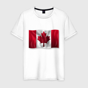 Мужская футболка хлопок с принтом Канада в Екатеринбурге, 100% хлопок | прямой крой, круглый вырез горловины, длина до линии бедер, слегка спущенное плечо. | 3d | 3д | canada | государственный | государство | канада | канадец | канадский | канадцы | клён | лист | листья | объёмный | страна | страны | туристические | туристический | флаг | флаги | флажки | флажок