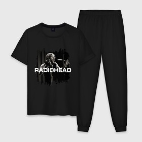 Мужская пижама хлопок с принтом Radiohead в Екатеринбурге, 100% хлопок | брюки и футболка прямого кроя, без карманов, на брюках мягкая резинка на поясе и по низу штанин
 | radiohead | thomas edward yorke | альтернативный рок | арт рок | джонни гринвуд | инди рок | колин гринвуд | том йорк | фил селуэй | эд о’брайен | экспериментальный рок | электронная музыка
