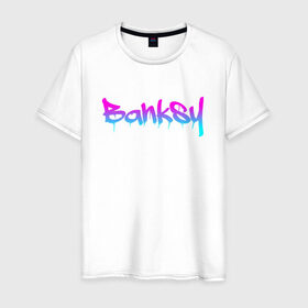 Мужская футболка хлопок с принтом BANKSY в Екатеринбурге, 100% хлопок | прямой крой, круглый вырез горловины, длина до линии бедер, слегка спущенное плечо. | artist | banksy | graffiti | street wear | бэнкси | граффити | искусство | надписи | уличный художник