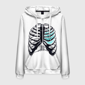 Мужская толстовка 3D на молнии с принтом X-Ray в Екатеринбурге, 100% полиэстер | длина до линии бедра, манжеты и пояс оформлены мягкой тканевой резинкой, двухслойный капюшон со шнурком для регулировки, спереди молния, по бокам два кармана | bone | bones | chest | heart | hearts | love | organ | organs | ribs | skeleton | x ray | грудная клетка | кости | кость | орган | органы | ребра | рентген | сердца | сердце | скелет