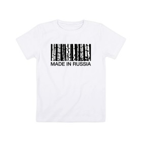 Детская футболка хлопок с принтом Made in Russia в Екатеринбурге, 100% хлопок | круглый вырез горловины, полуприлегающий силуэт, длина до линии бедер | Тематика изображения на принте: barcode | country | forest | russia | береза | лес | родина | россия | страна | штрихкод
