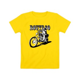 Детская футболка хлопок с принтом Трасса 60 в Екатеринбурге, 100% хлопок | круглый вырез горловины, полуприлегающий силуэт, длина до линии бедер | biker | guy | headlight | man | motorcycle | route | байкер | мотоцикл | мужчина | парень | трасса | фара