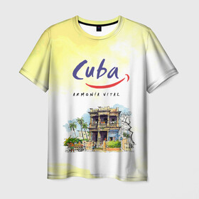 Мужская футболка 3D с принтом Куба в Екатеринбурге, 100% полиэфир | прямой крой, круглый вырез горловины, длина до линии бедер | Тематика изображения на принте: cuba | карибы | куба | лето | пальмы | путешествия | солнце | туризм