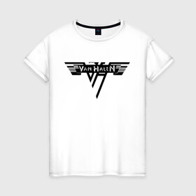 Женская футболка хлопок с принтом Van Halen Logo | Ван Хален (Z) в Екатеринбурге, 100% хлопок | прямой крой, круглый вырез горловины, длина до линии бедер, слегка спущенное плечо | lee roth | van halen | vh | алекс ван хален | вольфганг ван хален | глэм метал | дэвид ли рот | хард рок | хеви метал | эдди ван хален