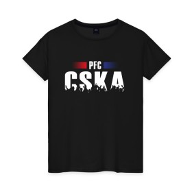 Женская футболка хлопок с принтом PFC CSKA в Екатеринбурге, 100% хлопок | прямой крой, круглый вырез горловины, длина до линии бедер, слегка спущенное плечо | cska | pfc | москва | пфк | пфк цска | рпл | рфпл | фк | футбол | цска | цска москва