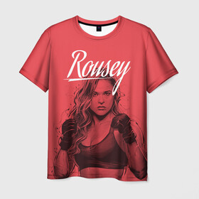Мужская футболка 3D с принтом Ronda Rousey в Екатеринбурге, 100% полиэфир | прямой крой, круглый вырез горловины, длина до линии бедер | mma | ronda rousey | rowdy | ufc | мма | ронда роузи