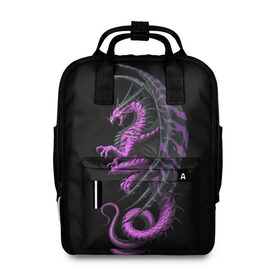 Женский рюкзак 3D с принтом Purple Dragon в Екатеринбурге, 100% полиэстер | лямки с регулируемой длиной, сверху ручки, чтобы рюкзак нести как сумку. Основное отделение закрывается на молнию, как и внешний карман. Внутри два дополнительных кармана, один из которых закрывается на молнию. По бокам два дополнительных кармашка, куда поместится маленькая бутылочка
 | beast | dinosaur | dragon | fire | hunter | ice | monster | predator | reptile | динозавр | дракон | зверь | лед | ледяной | монстр | огненный | огонь | охотник | хищник