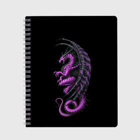 Тетрадь с принтом Purple Dragon в Екатеринбурге, 100% бумага | 48 листов, плотность листов — 60 г/м2, плотность картонной обложки — 250 г/м2. Листы скреплены сбоку удобной пружинной спиралью. Уголки страниц и обложки скругленные. Цвет линий — светло-серый
 | Тематика изображения на принте: beast | dinosaur | dragon | fire | hunter | ice | monster | predator | reptile | динозавр | дракон | зверь | лед | ледяной | монстр | огненный | огонь | охотник | хищник