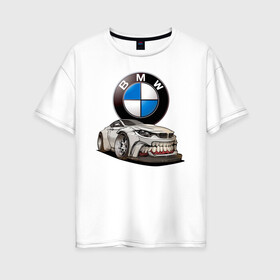 Женская футболка хлопок Oversize с принтом BMW оскал в Екатеринбурге, 100% хлопок | свободный крой, круглый ворот, спущенный рукав, длина до линии бедер
 | bmw | car | germany | grin | jaw | power | sketch | teeth | автомобиль | бмв | германия | зубы | мощь | оскал | пасть | эскиз