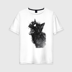 Женская футболка хлопок Oversize с принтом Грозовой кошак (опасный) в Екатеринбурге, 100% хлопок | свободный крой, круглый ворот, спущенный рукав, длина до линии бедер
 | зубастый | котиков | коты | опасный | семья | черный