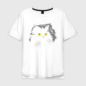Мужская футболка хлопок Oversize с принтом Грозовой, кошак (пушистый) в Екатеринбурге, 100% хлопок | свободный крой, круглый ворот, “спинка” длиннее передней части | глаза | желтые | котиков | коты | пушистый