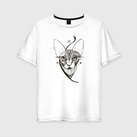 Женская футболка хлопок Oversize с принтом Грозовой кошак (сфинкс) в Екатеринбурге, 100% хлопок | свободный крой, круглый ворот, спущенный рукав, длина до линии бедер
 | арт | графика | котиков | коты | кто | сфинкст