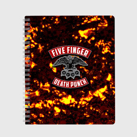 Тетрадь с принтом Five Finger Death Punch в Екатеринбурге, 100% бумага | 48 листов, плотность листов — 60 г/м2, плотность картонной обложки — 250 г/м2. Листы скреплены сбоку удобной пружинной спиралью. Уголки страниц и обложки скругленные. Цвет линий — светло-серый
 | 5fdp | death | ffdp | finger | five | five finger death punch | punch | грув метал