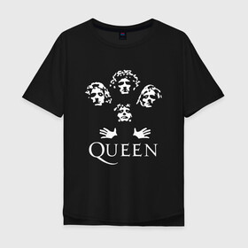 Мужская футболка хлопок Oversize с принтом QUEEN (НА СПИНЕ) в Екатеринбурге, 100% хлопок | свободный крой, круглый ворот, “спинка” длиннее передней части | Тематика изображения на принте: queen | rock | we will rock you | брайан мэи | группа queen | группа квин | джон дикон | квин | королева | король | роджер тейлор | рок | фредди меркьюри