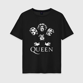 Женская футболка хлопок Oversize с принтом QUEEN (НА СПИНЕ) в Екатеринбурге, 100% хлопок | свободный крой, круглый ворот, спущенный рукав, длина до линии бедер
 | Тематика изображения на принте: queen | rock | we will rock you | брайан мэи | группа queen | группа квин | джон дикон | квин | королева | король | роджер тейлор | рок | фредди меркьюри