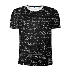 Мужская футболка 3D спортивная с принтом Математические формулы в Екатеринбурге, 100% полиэстер с улучшенными характеристиками | приталенный силуэт, круглая горловина, широкие плечи, сужается к линии бедра | formula | math | school | алгебра | математика | матеша | предметы | теорема | универ | физика | формула | школа