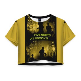 Женская футболка Crop-top 3D с принтом Five Nights at Freddys в Екатеринбурге, 100% полиэстер | круглая горловина, длина футболки до линии талии, рукава с отворотами | Тематика изображения на принте: five | freddys | horror | nights | point and click | survival | игра | ночей | пять | фредди