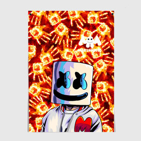 Постер с принтом MARSHMELLO в Екатеринбурге, 100% бумага
 | бумага, плотность 150 мг. Матовая, но за счет высокого коэффициента гладкости имеет небольшой блеск и дает на свету блики, но в отличии от глянцевой бумаги не покрыта лаком | fire | marshmello | music | дым | зефир | зефирка | лого | лого marshmello | лого маршмеллоу | логотип | логотип marshmello | логотип маршмеллоу | маршиеллоу | маска | музыка | музыкант | огненная рука