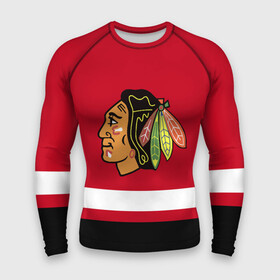 Мужской рашгард 3D с принтом Chicago Blackhawks в Екатеринбурге,  |  | blackhawks | chicago | chicago blackhawks | hockey | nhl | usa | блэкхокс | нхл | спорт | сша | хоккей | чикаго | чикаго блэкхокс | шайба