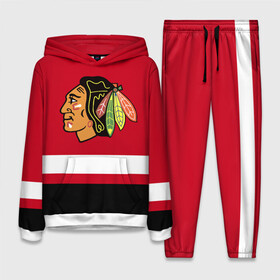 Женский костюм 3D (с толстовкой) с принтом Chicago Blackhawks в Екатеринбурге,  |  | blackhawks | chicago | chicago blackhawks | hockey | nhl | usa | блэкхокс | нхл | спорт | сша | хоккей | чикаго | чикаго блэкхокс | шайба