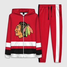 Женский костюм 3D с принтом Chicago Blackhawks в Екатеринбурге,  |  | blackhawks | chicago | chicago blackhawks | hockey | nhl | usa | блэкхокс | нхл | спорт | сша | хоккей | чикаго | чикаго блэкхокс | шайба