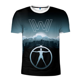 Мужская футболка 3D спортивная с принтом Westworld Landscape в Екатеринбурге, 100% полиэстер с улучшенными характеристиками | приталенный силуэт, круглая горловина, широкие плечи, сужается к линии бедра | vdosadir | westworld | джонатан нолан | западный мир | лиза джой | мир дикого запада | пейзаж