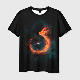 Мужская футболка 3D с принтом Космический Феникс в Екатеринбурге, 100% полиэфир | прямой крой, круглый вырез горловины, длина до линии бедер | beast | bird | creature | fire | flame | myth | mythical | phoenix | space | зверь | космос | миф | мифические | мифическое | огонь | пламя | птица | существо | феникс