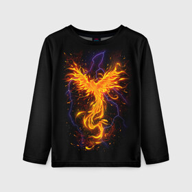 Детский лонгслив 3D с принтом Phoenix в Екатеринбурге, 100% полиэстер | длинные рукава, круглый вырез горловины, полуприлегающий силуэт
 | beast | bird | creature | fire | flame | myth | mythical | phoenix | space | зверь | космос | миф | мифические | мифическое | огонь | пламя | птица | существо | феникс