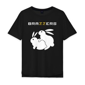 Мужская футболка хлопок Oversize с принтом Brazzers в Екатеринбурге, 100% хлопок | свободный крой, круглый ворот, “спинка” длиннее передней части | brazzers | а | бразерс | браззерс | братья | зайцы | звезда | кролики | надпись | прикол | проно хуб | сайт | 